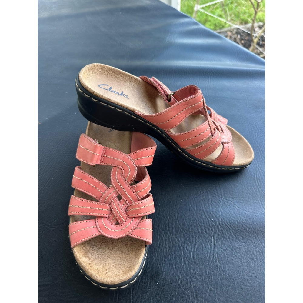 Clarks Coral Pink Leather Slide Sandals